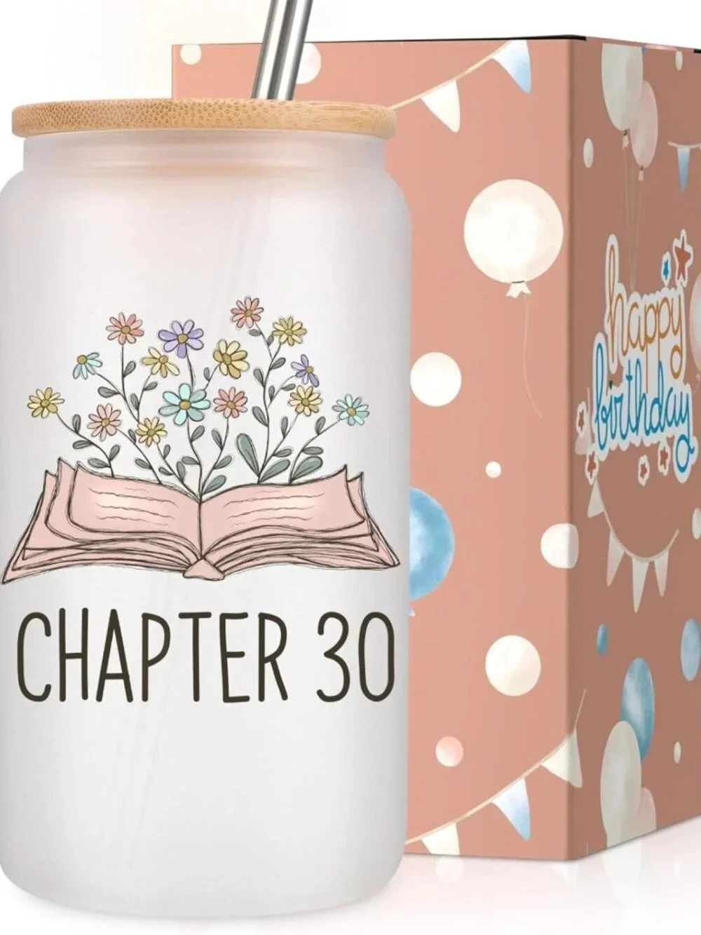 30th Birthday Glass Cup - Cute Gift for Her, Turning 30, 16 oz Coffee Tumbler